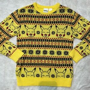 Pokemon Pikachu Christmas Winter Holiday Sweater Sz S Long Sleeve Cute Yellow